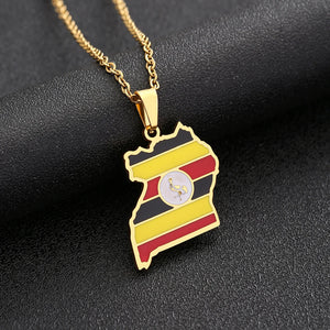 Uganda Map Flag Pendant Necklace Stainless Steel Silver Charm Ugandan Jewelry