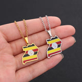 Uganda Map Flag Pendant Necklace Stainless Steel Silver Charm Ugandan Jewelry