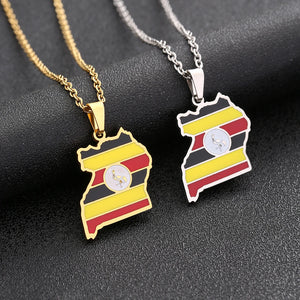 Uganda Map Flag Pendant Necklace Stainless Steel Silver Charm Ugandan Jewelry