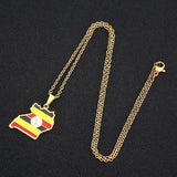 Uganda Map Flag Pendant Necklace Stainless Steel Silver Charm Ugandan Jewelry