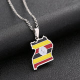 Uganda Map Flag Pendant Necklace Stainless Steel Silver Charm Ugandan Jewelry