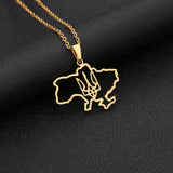 Ukraine Map Pendant Necklace Titanium Steel Heart Flag Patriotic Jewelry