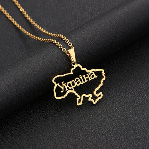 Ukraine Map Pendant Necklace Titanium Steel Heart Flag Patriotic Jewelry