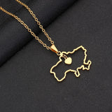 Ukraine Map Pendant Necklace Titanium Steel Heart Flag Patriotic Jewelry