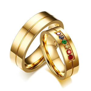 Unique Couple Wedding Ring for Women Men 6MM Stainless Steel CZ Love Gift