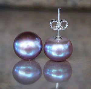 Custom Order 9-10MM Purple Pearl Silver Stud Earring for Lady