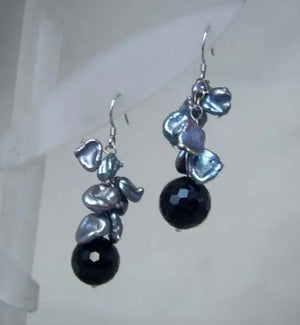 Gray Pearl Agate Grape Dangle Earrings Custom Order for Bridesmaid