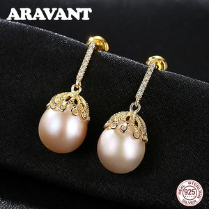 925 Silver Freshwater Pearl Drop Earrings Women's Jewelry