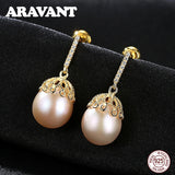 925 Silver Freshwater Pearl Drop Earrings Women's Jewelry