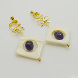 AA Amethyst Gemstone Shell Clip Earrings Wire Fine Jewelry