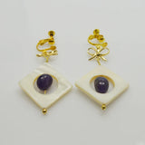 AA Amethyst Gemstone Shell Clip Earrings Wire Fine Jewelry