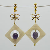 AA Amethyst Gemstone Shell Clip Earrings Wire Fine Jewelry