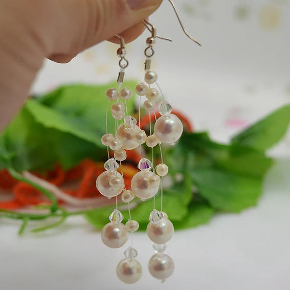 AA Pearl Earrings Freshwater Pearls Crystal S925 Silver Dangle