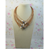 AA Leather Pearl Necklace Multicolor Freshwater Pearl Rope Necklace