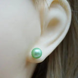8mm AA Light Green Pearl Earrings 925 Sterling Silver Stud Fine Jewelry