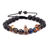 Men's Vintage Helmet Shield Charms Stone Beads Bracelet