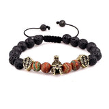 Men's Vintage Helmet Shield Charms Stone Beads Bracelet