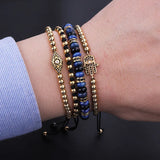 Natural Stone CZ Spacers Handcraft Beaded Adjustable Bracelet
