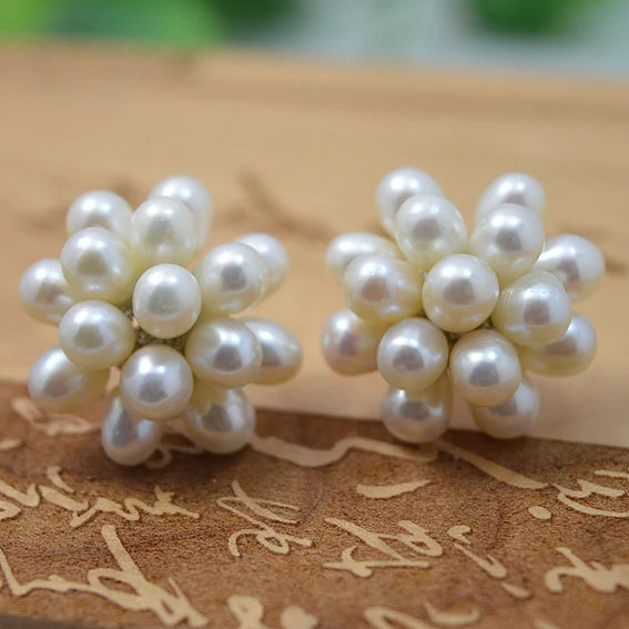 Freshwater Pearl Flower Stud Earrings for Wedding
