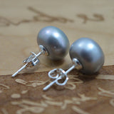 Gray Freshwater Pearl Earrings 11mm Silver Studs