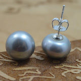 Gray Freshwater Pearl Earrings 11mm Silver Studs