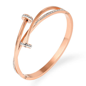 Crystal Zircon Nail Head Cross Stainless Steel Bracelet For Woman