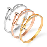 Crystal Zircon Nail Head Cross Stainless Steel Bracelet For Woman
