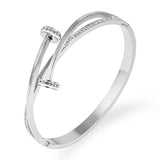 Crystal Zircon Nail Head Cross Stainless Steel Bracelet For Woman