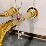 Lab Diamond Ruby Key Pendant Necklace for Women Wedding Party