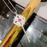 Lab Diamond Ruby Key Pendant Necklace for Women Wedding Party