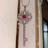 Lab Diamond Ruby Key Pendant Necklace for Women Wedding Party