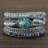 Mixed Natural Stones Charm 5 Strands Wrap Bracelets Boho Leather Bracelet