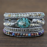Mixed Natural Stones Charm 5 Strands Wrap Bracelets Boho Leather Bracelet