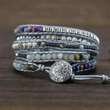 Mixed Natural Stones Charm 5 Strands Wrap Bracelets Boho Leather Bracelet