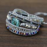 Mixed Natural Stones Charm 5 Strands Wrap Bracelets Boho Leather Bracelet