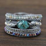 Mixed Natural Stones Charm 5 Strands Wrap Bracelets Boho Leather Bracelet