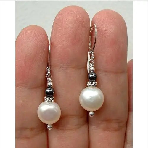 Freshwater Pearl Hematite S925 Silver Earrings