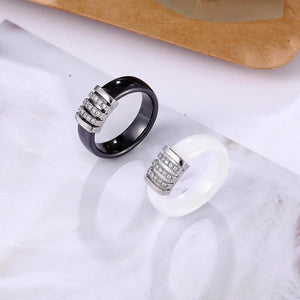 6mm Ceramic Ring Stone Crystal Wedding Engagement Jewelry