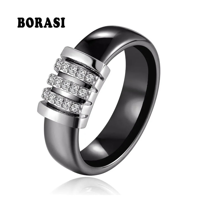 6mm Ceramic Ring Stone Crystal Wedding Engagement Jewelry