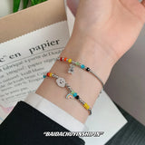 Colorful Beads Lucky Heart Bear 925 Sterling Silver Charm Bracelet