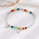 Colorful Beads Lucky Heart Bear 925 Sterling Silver Charm Bracelet