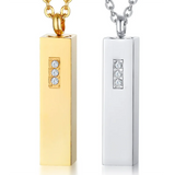 Unisex Stainless Steel Vertical Bar Urn Necklace Crystal Memorial Keepsake
