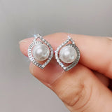 Elegant Zircon Leaf Stud Earrings 925 Silver