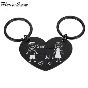 Jigsaw Puzzle Heart Key Chain Set Personalized Gift