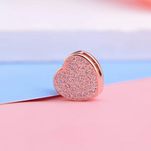 Rose Pave Heart Clip Charm 925 Sterling Silver Love Charms