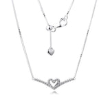 Sparkling Wishbone Heart Necklace 925 Sterling Silver Jewelry