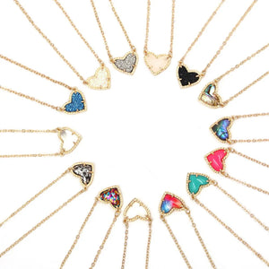 Abalone Stone Heart Pendant Necklace, Faux Glitter Mini Love Druzy Jewelry