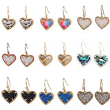 Abalone Stone Heart Pendant Necklace, Faux Glitter Mini Love Druzy Jewelry