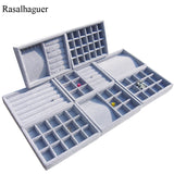 Gray Velvet Jewelry Box Drawer Storage Organizer