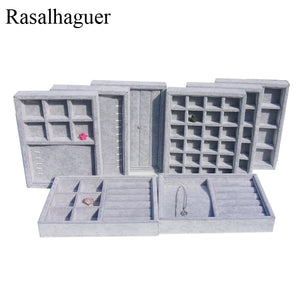 Gray Velvet Jewelry Box Drawer Storage Organizer